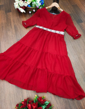 red 1000 butti georgette | complete linning | length - 48 