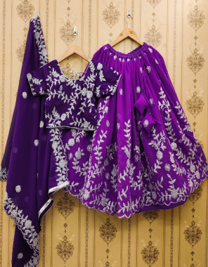 purple blouse - fox georgette embroidered | lehenga - soft fox georgette embroidered | inner - micro cotton ( lehenga & blouse ) | dupatta - silver flower embroidred border work  fabric embroidery work festive 