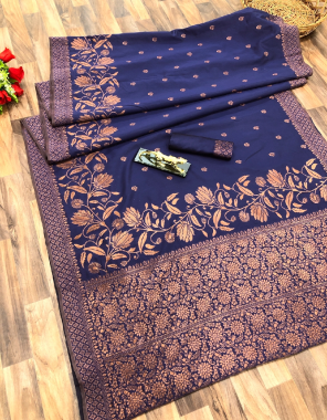 navy blue pure handloom kanchipuram silk fabric weaving work ethnic 