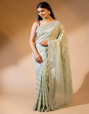 pista saree - soft georgette | blouse - georgette  fabric sequance work casual 