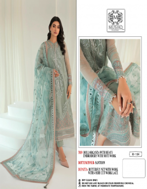 sky blue top - pure organza embroidery with zarkan daimond | dupatta - pure organza digital print with embroidery work | inner - santoon | bottom - santoon  fabric embroidery work casual 