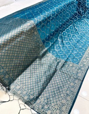 sky blue pure organza and pure zari weaving fabric weaving work casual 