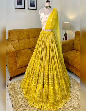 yellow lehenga - faux georgette and sequance work ( canvas patta ) | lehenga inner - micro silk | length - 42 inches | width upto 42 to 44 
