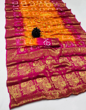 orange art silk with zari weaving fabric weaving work ethnic  