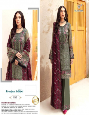 mahendi top - heavy georgette with embroidery sequance mirror work | bottom - santoon | inner - santoon | dupatta - georgette with embroidery four side lace | size -  58 ( 9xl)  fabric embroidery  work casual 