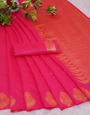 pink soft lichi silk  fabric weaving work party wear 