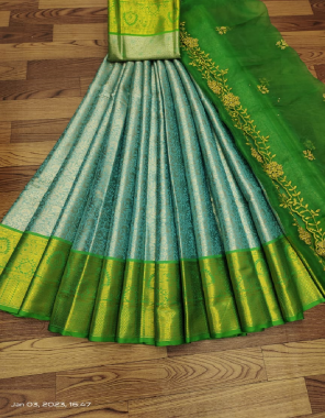 dark green lehenga - pure kanjivaram silk embroidery work ( 3 m) | blouse - 1 m approx | dupatta - pure organza ( 2.20 m) fabric weaving work casual 