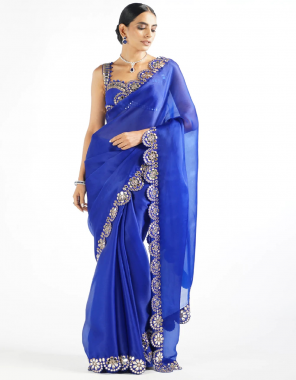 blue saree - organza silk thread sequance work | blouse - organza silk thread with sequance work fabric sequance work casual 