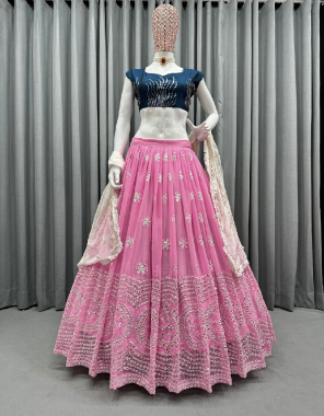 pink choli - tapeta silk with sequance work | size - unstitch upto 42 | lehenga - georgette | inner - silk | flair - 3 m with canvas | stitching type - semistitch upto 44 | dupatta - georgette with embroidery with fourside lace border ( 2.20 m)  fabric sequance work ethnic 
