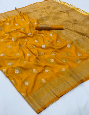 yellow pure dola silk with  gold zari weaving fabric weaving work festive 