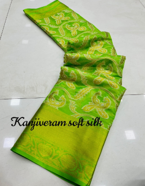 parrot green kanjiveram silk with peacock jacquard  fabric jacquard  work casual 