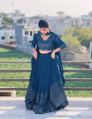 navy blue lehenga - faux georgette with canvas patta | inner - micro silk | length - 42 