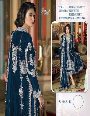 blue top - fox georgette | dupatta - net with embroidered | bottom / inner - santoon fabric embroidery work party wear 