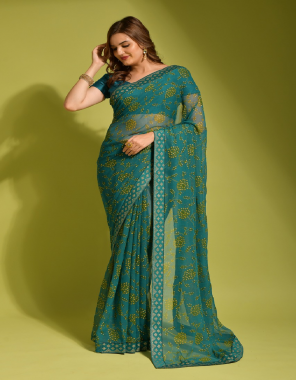 rama saree - georgette chiffon with foil work | blouse - heavy mono banglory satin  fabric printed work festive 