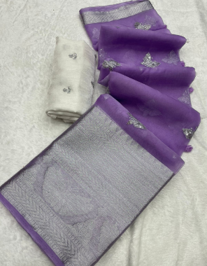 purple saree - nylon organza jacquard multi sequance | blouse - raw silk sequance  fabric sequance work festive 