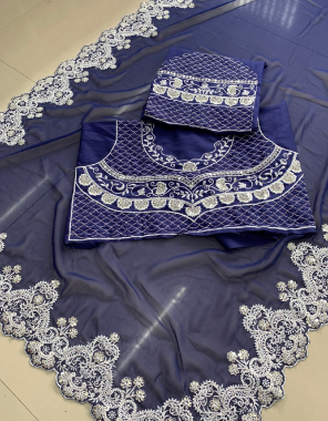 blue saree - georgette | blouse - mono banglory fabric embroidery  work festive 