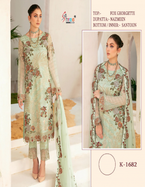 pastal top - georgette | dupatta - najmeen with embroidered | bottom & inner - santoon fabric embroidery  work casual 