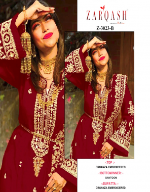 red top - organza with embroidery | dupatta - organza with embroidery | bottom & inner - santoon fabric embroidery work festive 