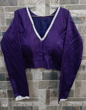 purple cotton silk v cut full sleeves with less | front side hook  fabric lace work work ethnic 