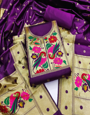 purple top - paithani silk with jacquard work ( 2.10 m) | bottom - paithani silk ( 2.5 m) | dupatta - paithani silk with zari work ( 2.25 m)  fabric jacquard work work casual 