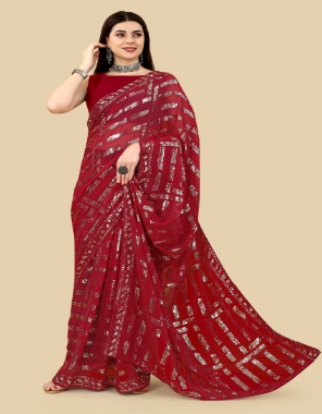 red saree - georgette with full sequance | blouse - georgette  fabric sequance work festive 