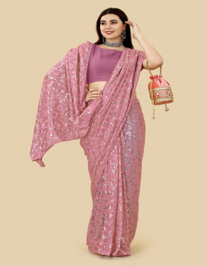 pink saree - georgette with full sequance | blouse - georgette  fabric sequance work casual 