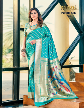 sky blue pure paithani silk with beautiful paithani blouse fabric weaving work ethnic 