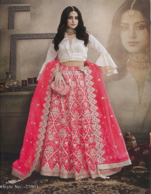 pink choli - heavy net with embroidery work with stone work | lehenga - heavy net with embroidery stone work | inner - heavy banglori silk | dupatta - heavy net | length - max upto 46 + | size - free size | flair - 3.20 m fabric embroidery sequance work party wear 