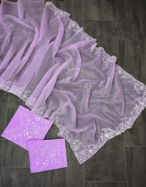 purple saree - soft organza silk | blouse - mono banglory silk  fabric embroidery work party wear 