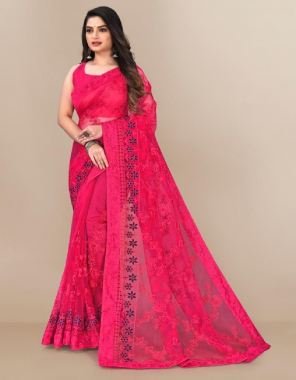 pink saree - soft net | blouse - banglory  fabric embroidery work festive 