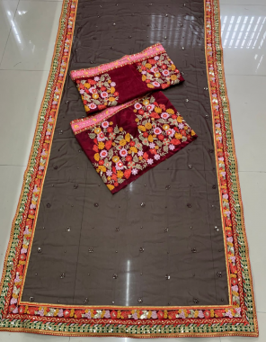 brown saree - pure georgette | blouse - banglory satin fabric heavy embroidery work casual 