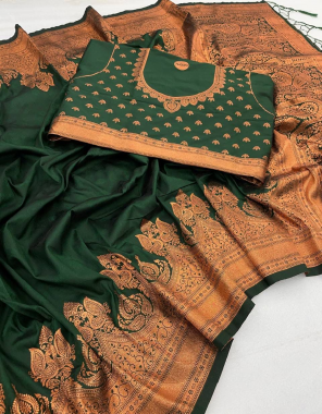 dark green banarasi soft silk fabric weaving work party wear 