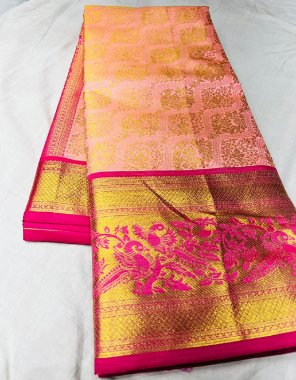 pink handloom pattu weaving silk fabric weaving work party wear 