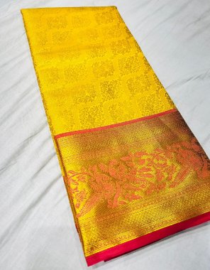 yellow handloom pattu weaving silk fabric weaving work casual 