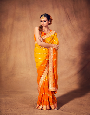 orange two tone heavy georgette with foil printed fabric printed work festive 