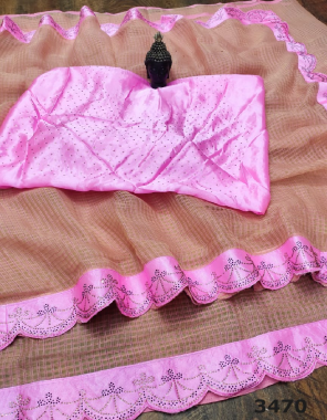 brown saree - linen cotton | blouse - nylon satin fabric sirosky work work festive 
