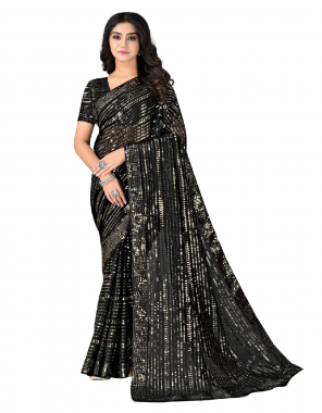 black saree - georgette with sequance | blouse - mono silk fabric sequance work ethnic 