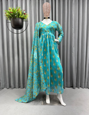 sky blue suit - faux georgette | size - free size ( upto 42 ) | dupatta - faux georgette with digital printed ( 2.2 m)  fabric digital printed work casual 