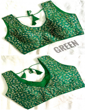 dark green fentam silk | back open | plain sleeves attached inside  fabric sequance thread work work party wear 