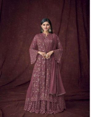 pink top - georgette embroidery work ( semi stitched ) | sleeves - georgette with embroidery work | inner - santoon ( attached with  top ) | bottom - georgette embroidery work with santoon inner ( free size semi stitched ) | dupatta - chiffon embroidery work ( 2.25m)  | top bust size - upto 48 inch ( semi stitched ) | top length - 48 inch | bottom size - free size stitched upto 44 waist ( free size stitched )  fabric embroidery  work festive 