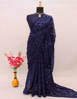 navy blue saree - georgette | blouse - banglory  fabric sequance work casual 