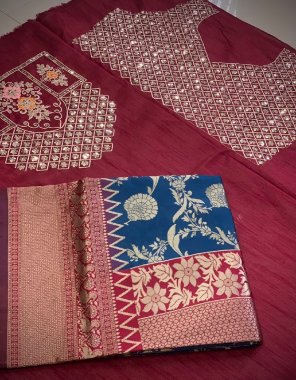 navy blue saree - banarasi silk | blouse - satin banglory + heavy embroidery work fabric embroidery  work casual 