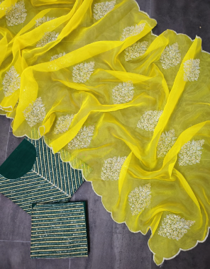 yellow saree - soft organza silk | blouse - heavy mono banglory silk ( material ) fabric thread sequance work work casual 