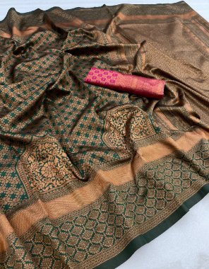 dark green banarasi soft silk fabric weaving work ethnic 