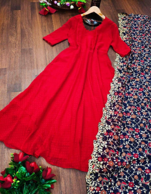 red 1000 butti georgette | with complete linning | length - 50 