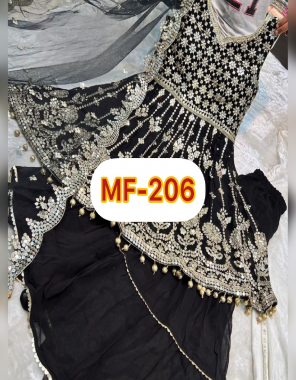 black top - fox georgette | top & plazzo inner - micro silk | type - fully stitched | top length - 36 inches | top size - xl upto free size ( 42 ) | plazzo - faux georgette | plazzo length - 42 