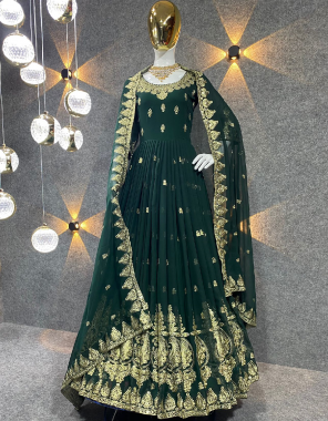 dark green gown - faux georgette with sequance work | inner - micro cotton | length - 53 inch | flair - 3.30 m| size - upto 42 xl + margin free size ( fully stitched ) | dupatta - faux georgette with sequance work with four side embroidery work ( 2.40 m)  fabric sequance work festive 