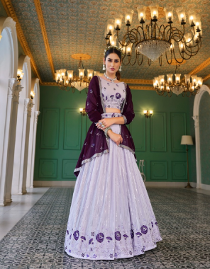 purple lehenga - georgette | lehenga length - 42 inch | choli - georgette | choli length - 1 m | dupatta - georgette ( 2.30 m ) | size - semi stitched | upto 42 bust and waist | with belt  fabric embroidery work casual 