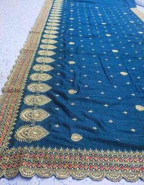 blue saree - vichitra silk | blouse - running + work fabric embroidery work festive 