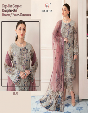 grey top - fox georgette with embroidery sequance work | bottom - santoon with patch work | inner - santoon | dupatta - net with embroidery work | size - 58 ( 8xl) fabric embroidery work festive 